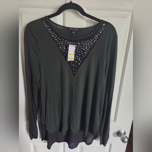 Cable & Gauge Dark Green with Black  and Silver Accents Top NWT